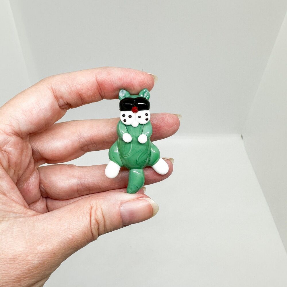 Handmade Fused Glass Cat Bead Charm Sunglasses Cool Green